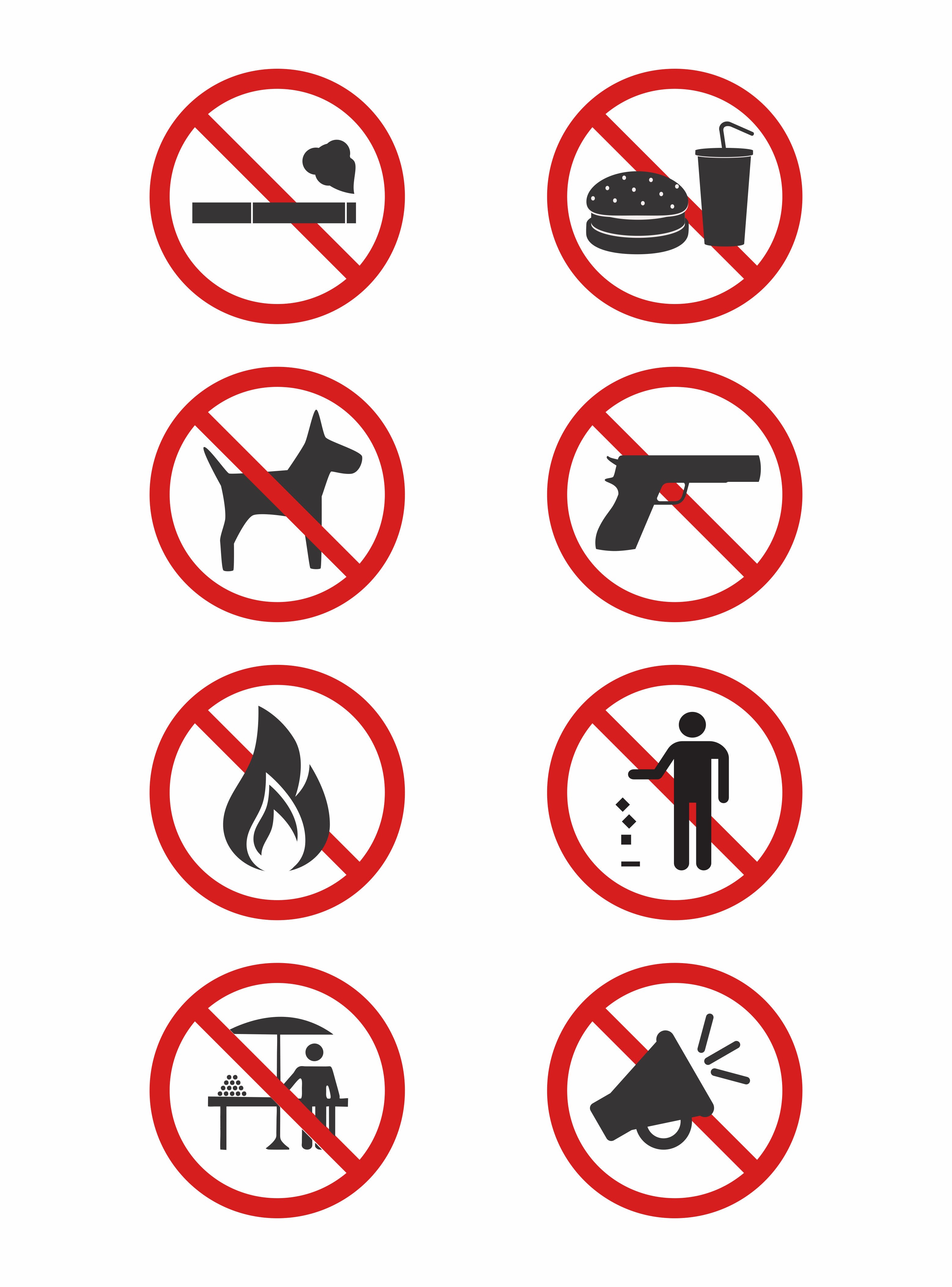 A collection of prohibited warning signs